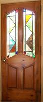 Exterior Frame & Panel Door with Original Stain & Lead