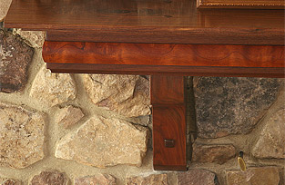 Black Walnut Mantel with Quilted Spanish Cedar Inlay - Detail Close-up